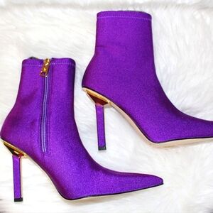 Good American Royal Purple Ankle Boots Pointed Toe Stiletto Neoprene Bootie